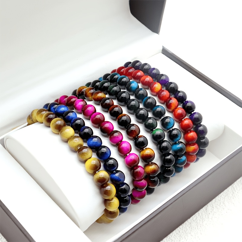 7pcs Tiger's Eye Texture Handmade Beaded Bracelets, Unisex